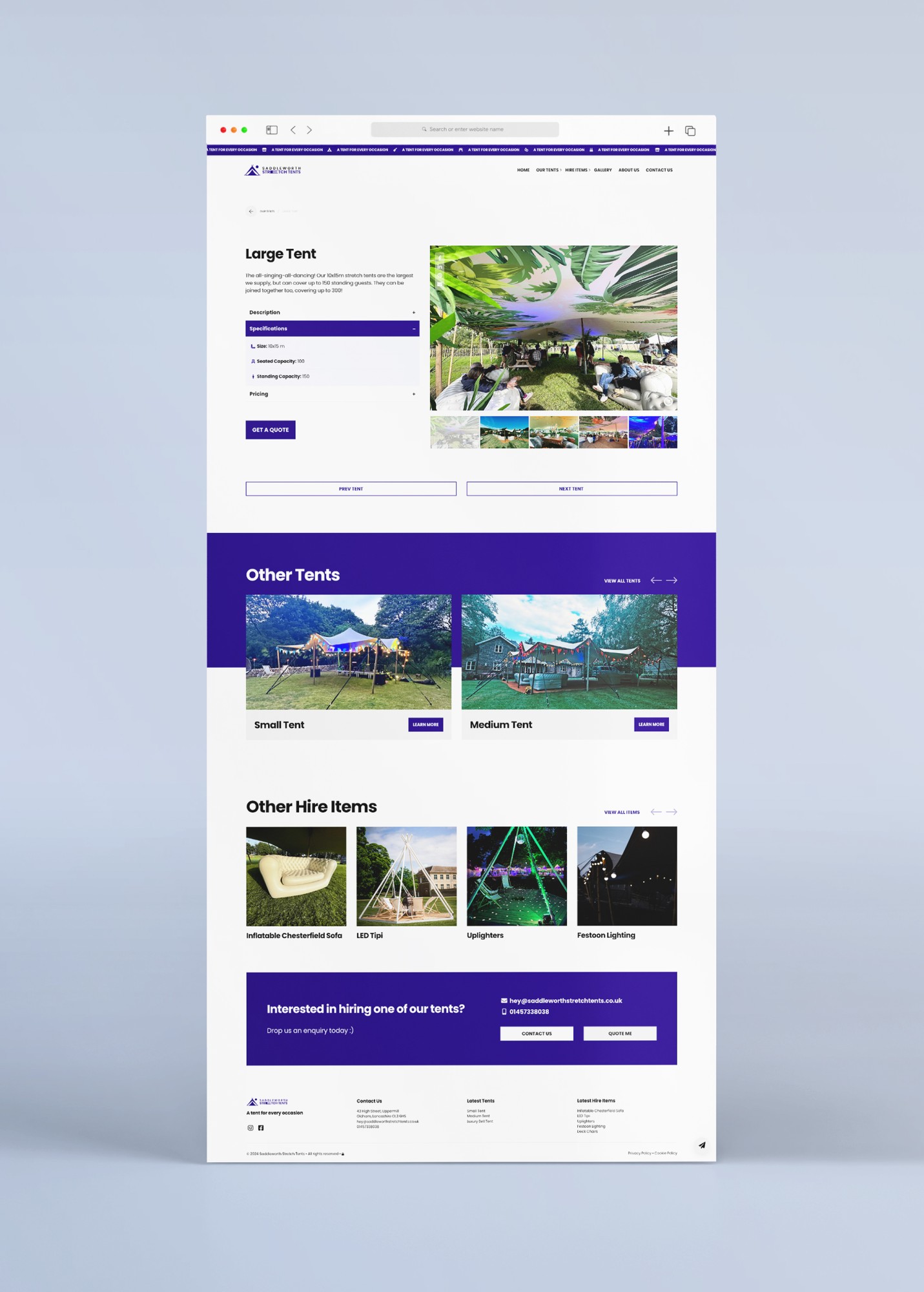 Sito web per società di noleggio tensostrutture